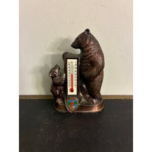 Vintage Bear Thermometer Figurine Metal Cabin Lodge Decor Skagway Alaska Style